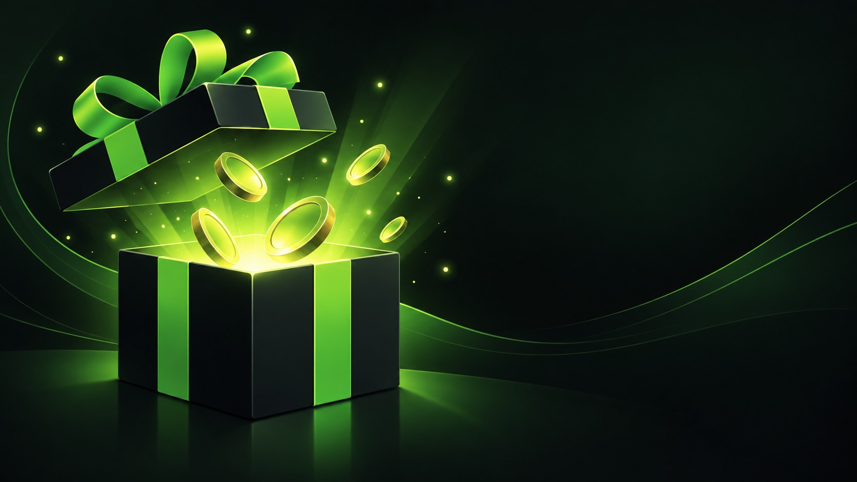 Gift box opening with coins and light